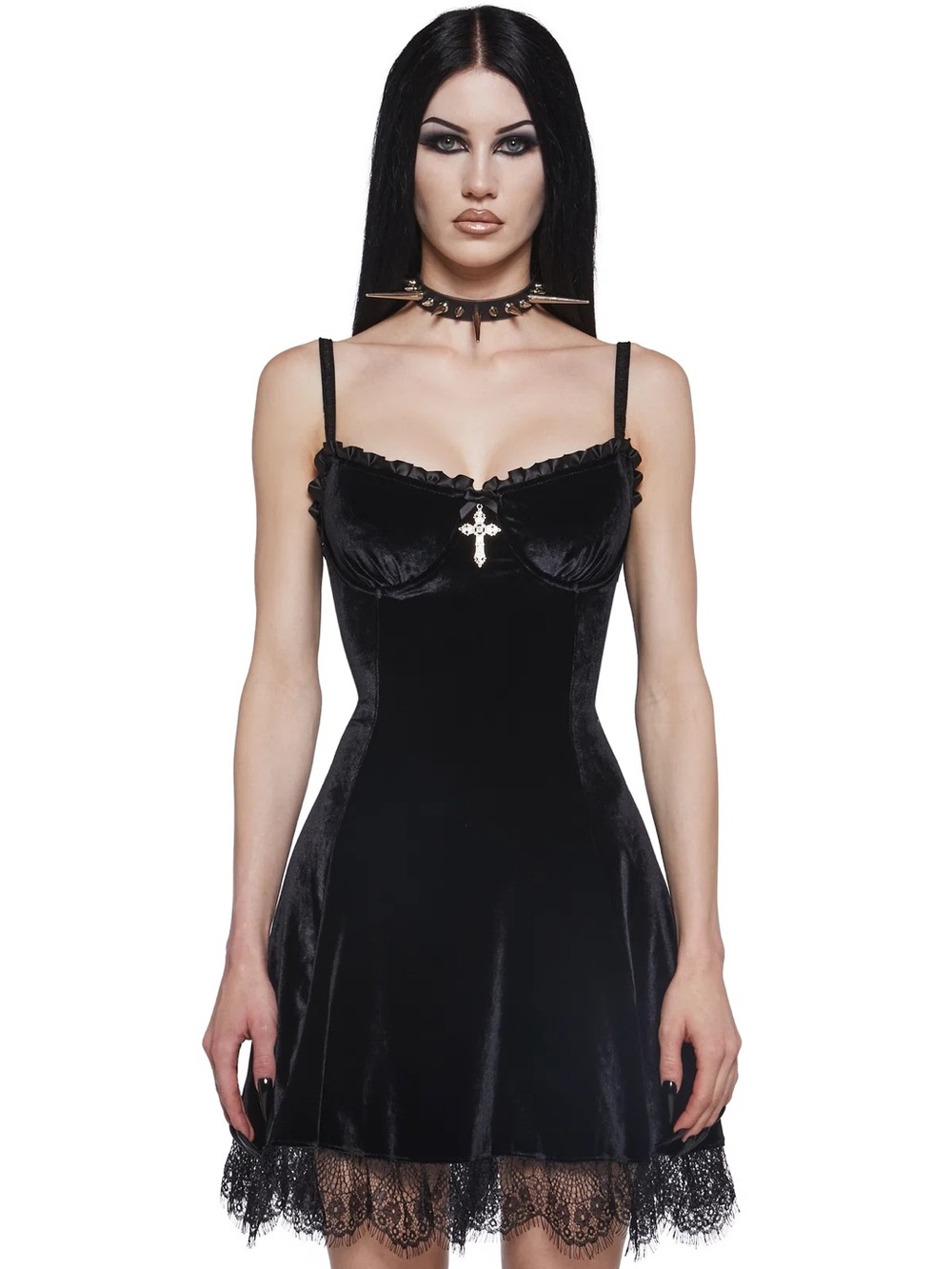 WIDOW DOLLS KILL MIDNIGHT BLIND FAITH BLACK VELVET DRESS, size L (BNWT)
